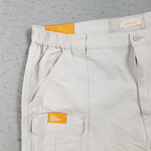 Savane Hiking Shorts Mens 42 Stone Cotton UPF 30 Hidden Tech Pocket Comfort NWT - Picture 2 of 15